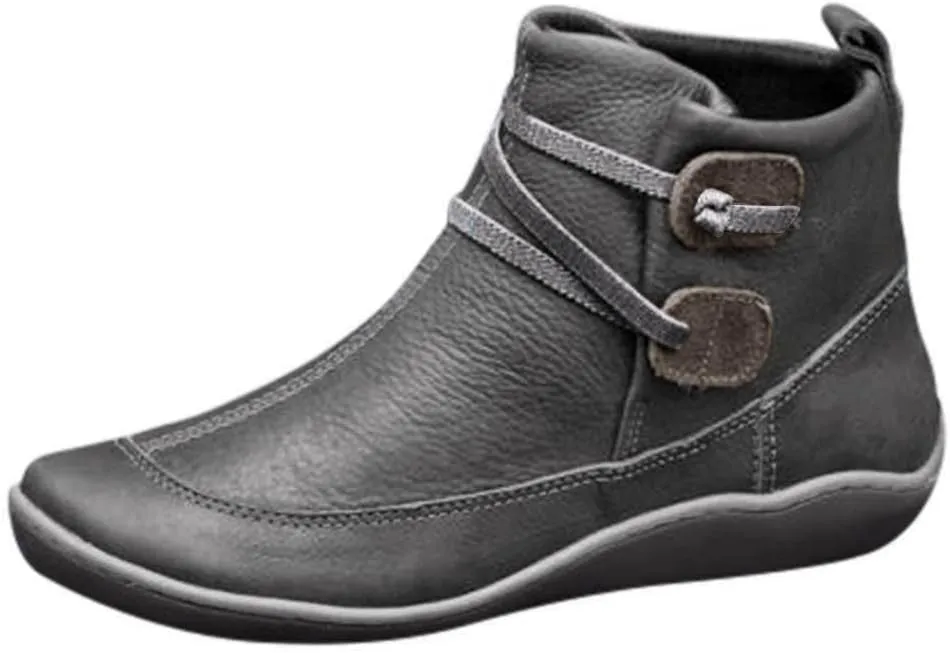 Ankle Boots for Women Retro Leather Zipper Booties V Cut Round Toe Low Heels Boots Classic Western Cowboy Boots