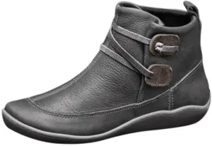Ankle Boots for Women Retro Leather Zipper Booties V Cut Round Toe Low Heels Boots Classic Western Cowboy Boots
