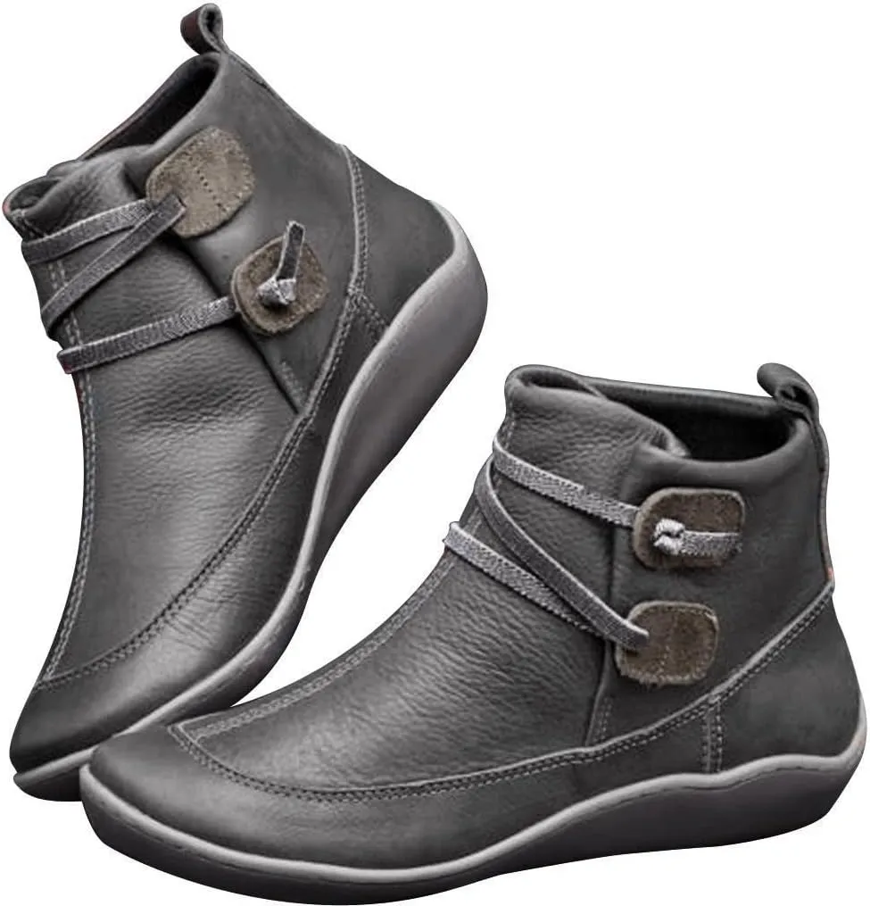 Ankle Boots for Women Retro Leather Zipper Booties V Cut Round Toe Low Heels Boots Classic Western Cowboy Boots