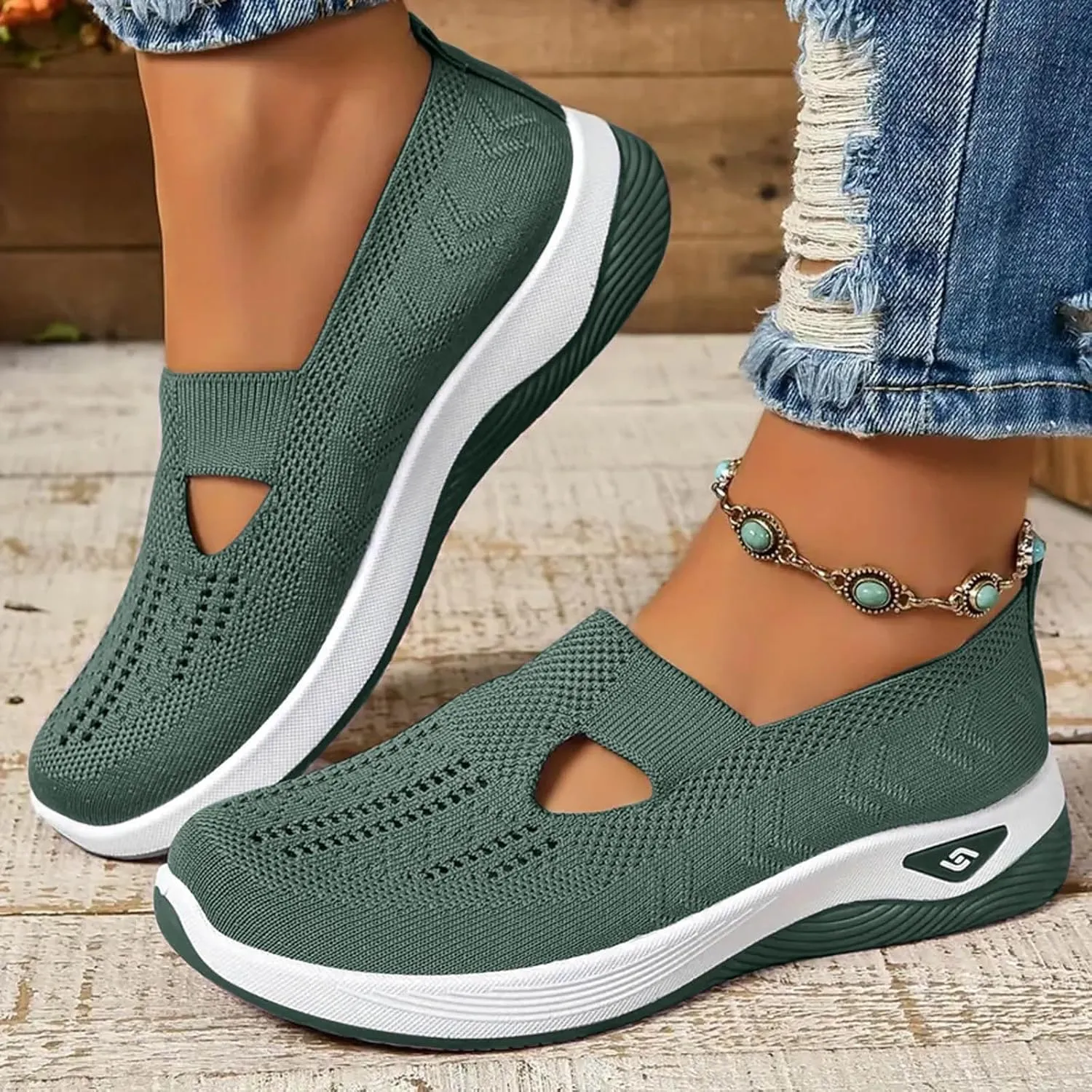Cathalem Women's Slip on Sneakers Shoes Woven Orthopedic Breathable Soft Shoes Walking Diabetic Foam Shoes Hands Free Slip in