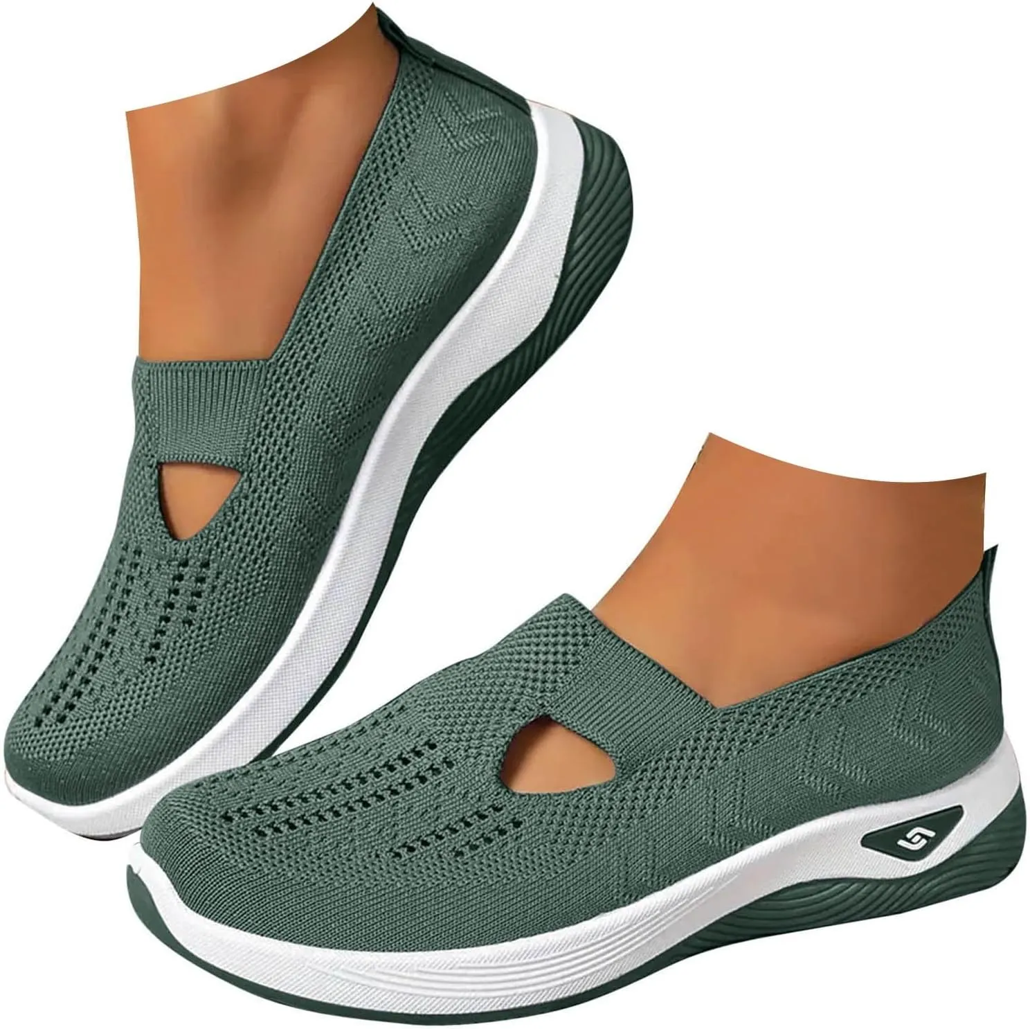 Cathalem Women's Slip on Sneakers Shoes Woven Orthopedic Breathable Soft Shoes Walking Diabetic Foam Shoes Hands Free Slip in