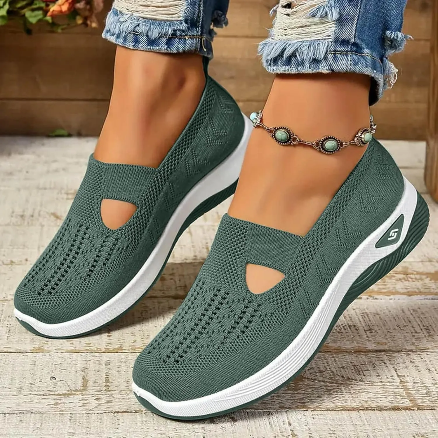 Cathalem Women's Slip on Sneakers Shoes Woven Orthopedic Breathable Soft Shoes Walking Diabetic Foam Shoes Hands Free Slip in