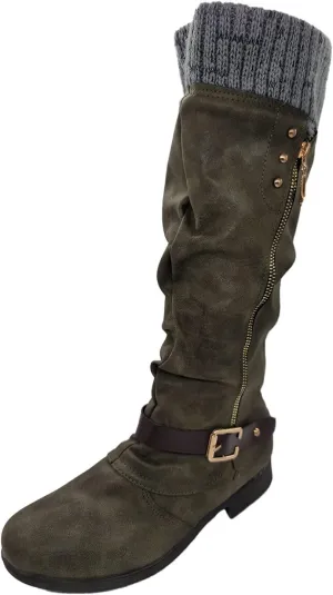 Eduavar Cowboy Boots for Women Cowboy Style, Western Boots Women Wide Calf Retro Round Toe Boots Ladies Chunky Heel Boots