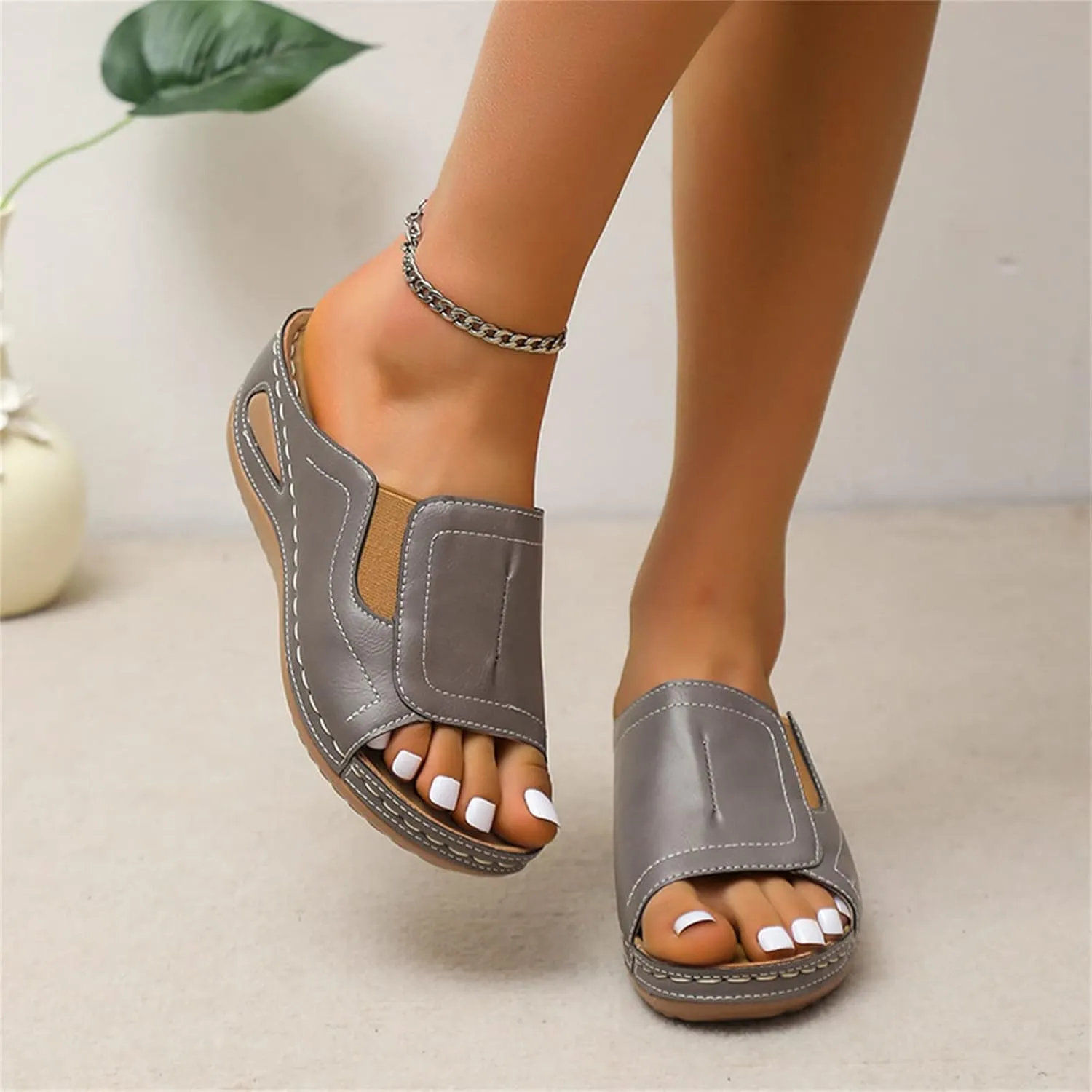 Ladmiple Sandals Women Comfortable Flower Orthopedic Flip Flops Arch Support Wedge Slippers Casual Roman Slip On Sandal