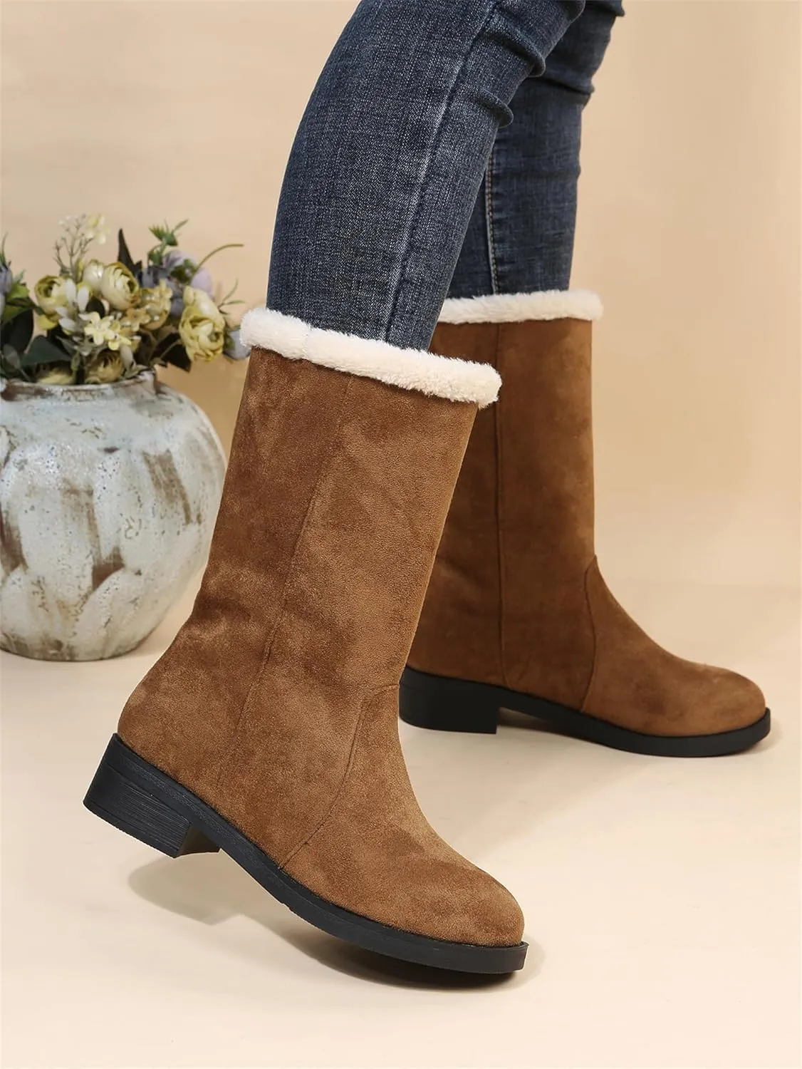 Lausiuoe Winter Boots For Women Fashion 2022 Womens Snow Boots Fur Lined Warm Fuzzy booties Casual Outdoor Comfortable Shoes