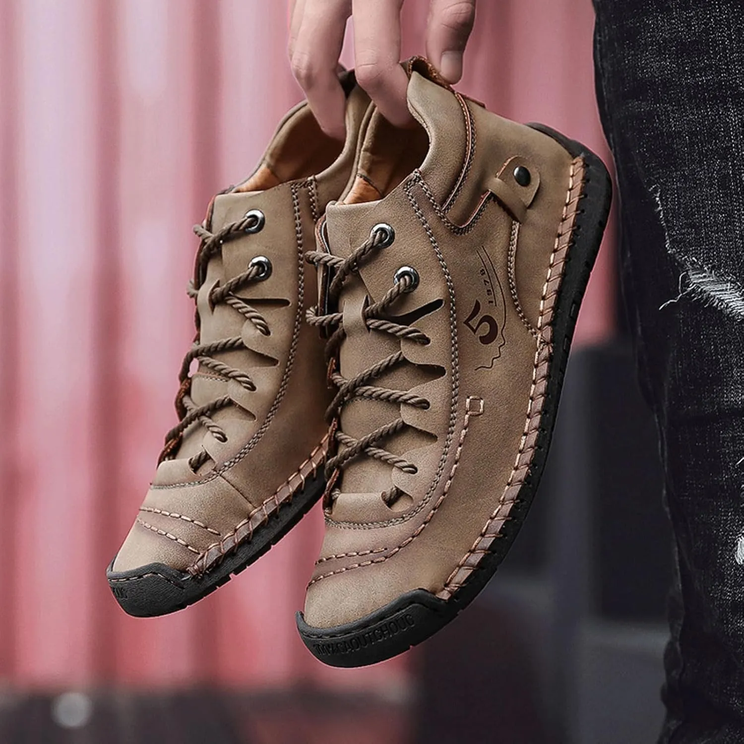 Mens Casual Leather Shoes Ankle Chukka Boots Slip On Lightweight Loafers Mid top Outdoor Lace Up Walking Driving Shoes