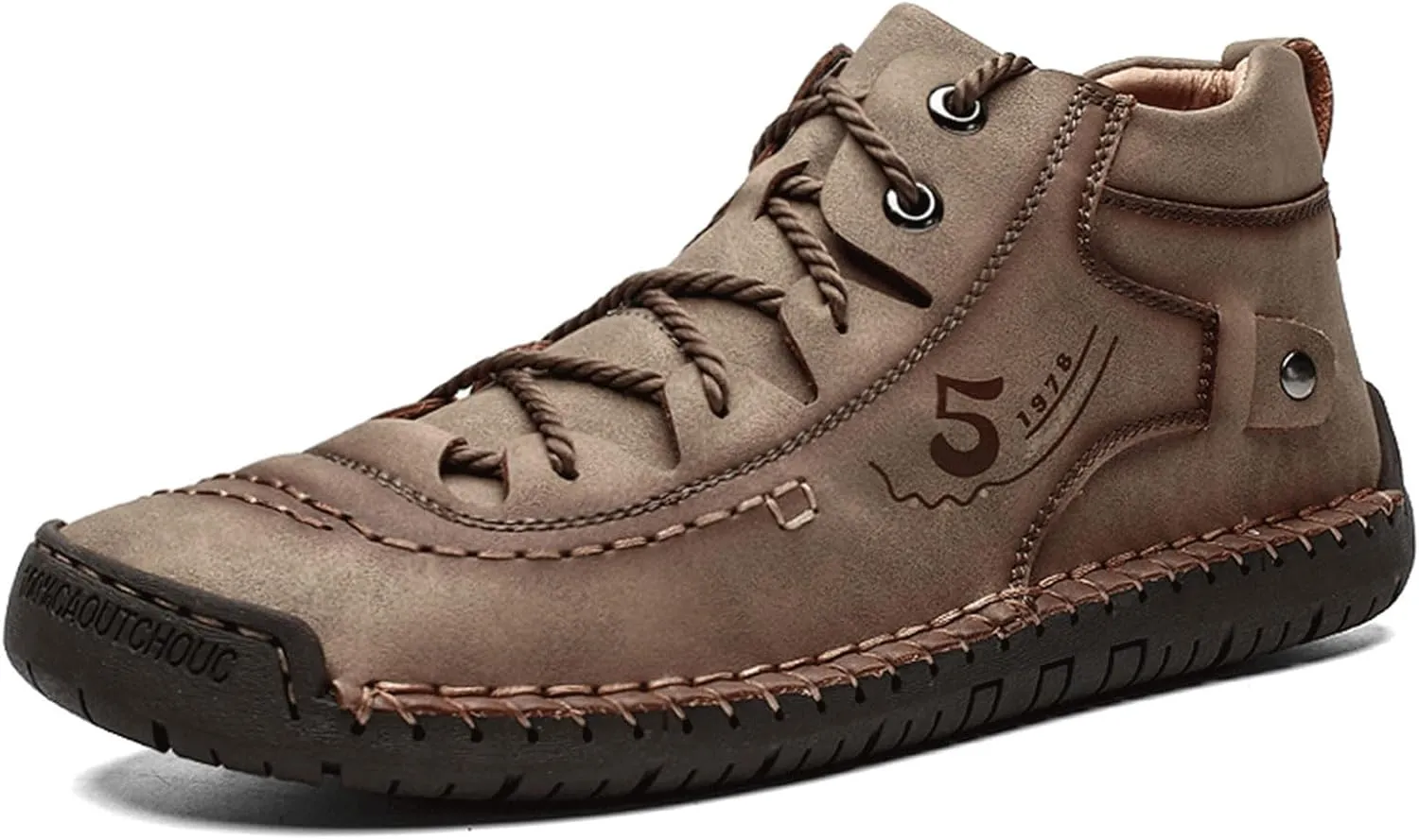 Mens Casual Leather Shoes Ankle Chukka Boots Slip On Lightweight Loafers Mid top Outdoor Lace Up Walking Driving Shoes