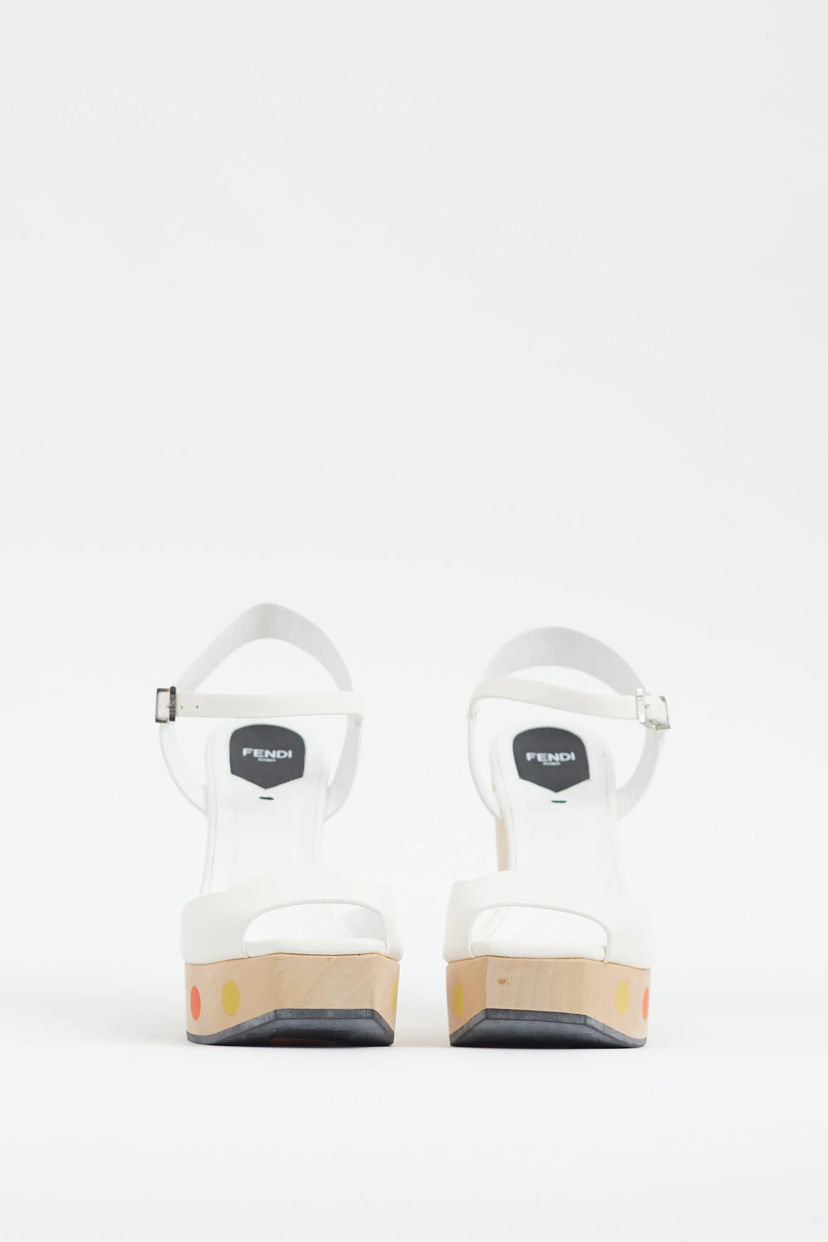 White & Multi Dots Wooden Platform Sandal