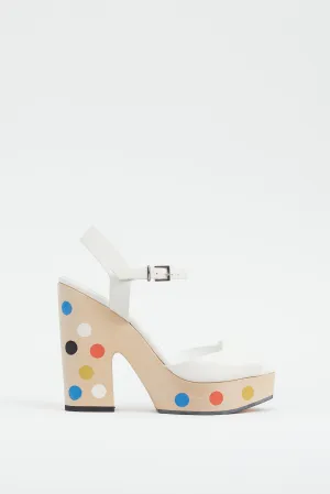 White & Multi Dots Wooden Platform Sandal